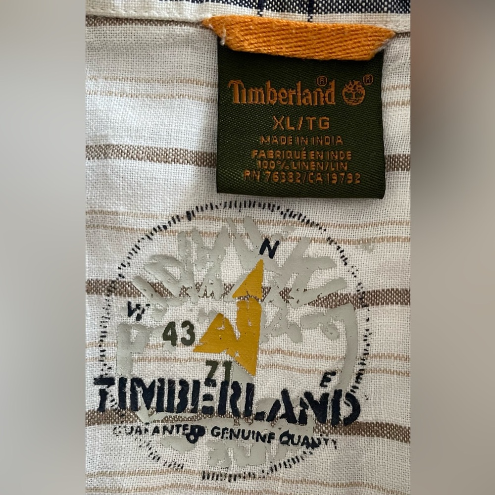 Timberland Men’s XL Multicolored Short Sleeve Linen Button Down Stitched Collar - Picture 7 of 8